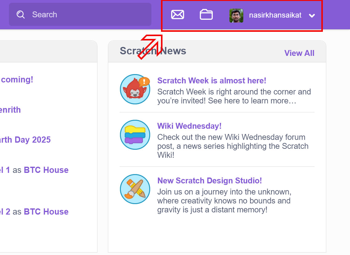 scratch user account menu
